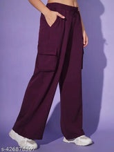 Solid cotton blend cargo trousers for women, trendy fashion styling